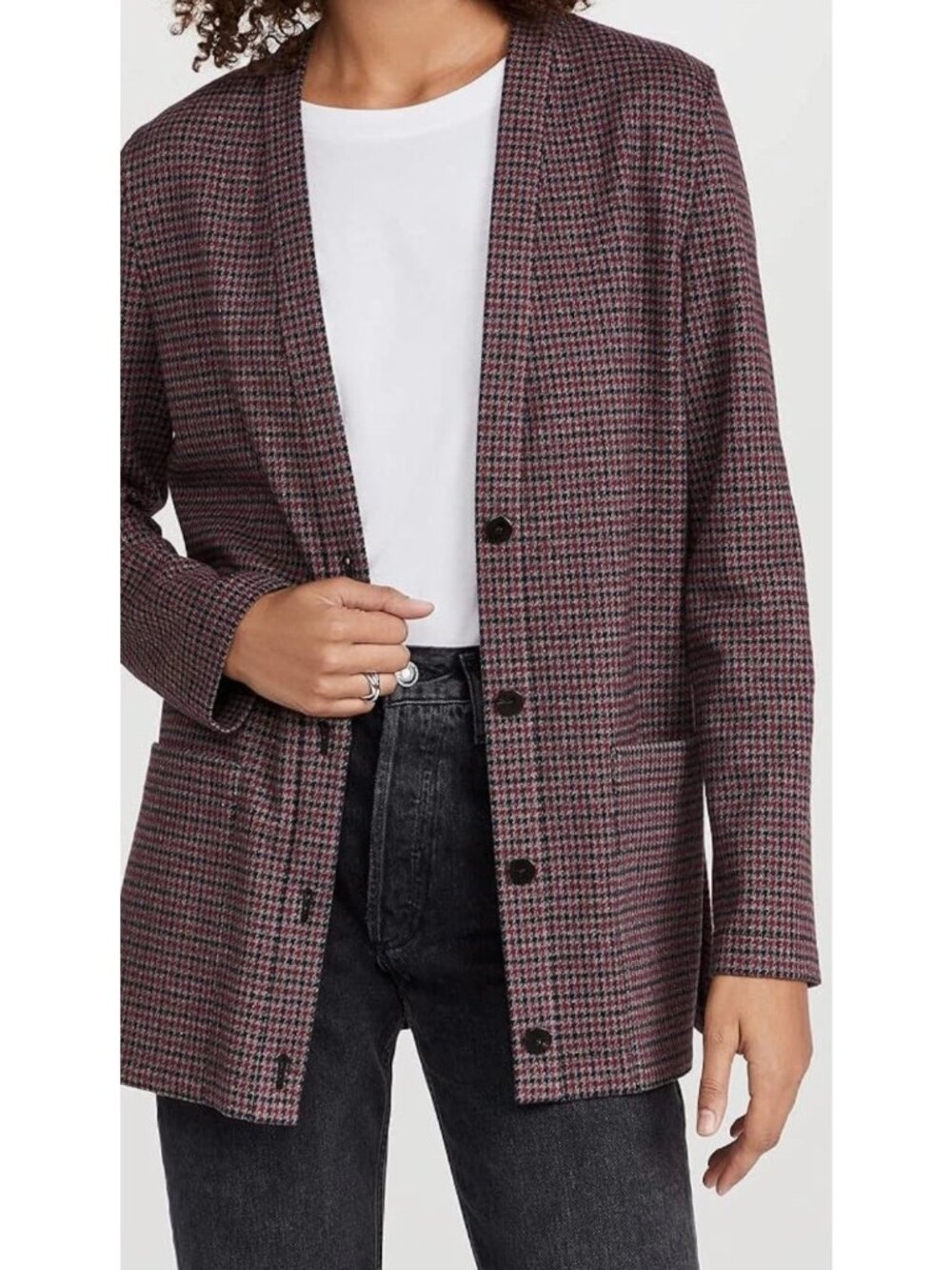 Theory Collin Houndstooth Knit Cardigan Blazer Merlot Multi L